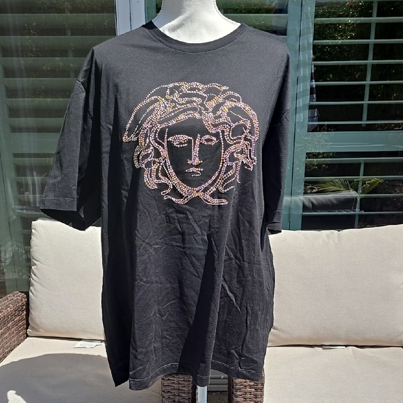 Versace Tops - Versace Black T-Shirt with Rhinestone Medusa Design